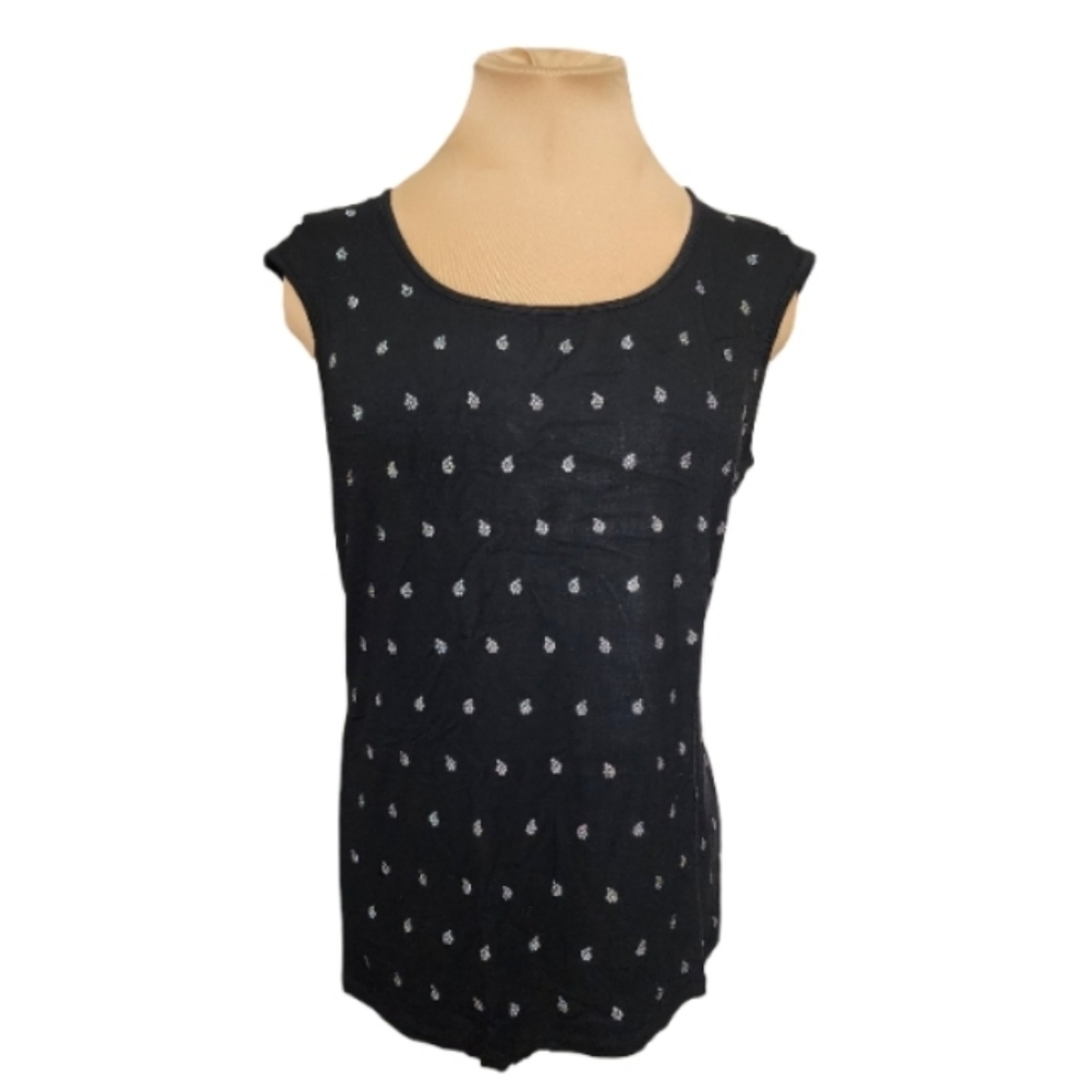 Essentials by Milano Black Silver Dot Scoop Neck Sleeveless Tank Top Medium